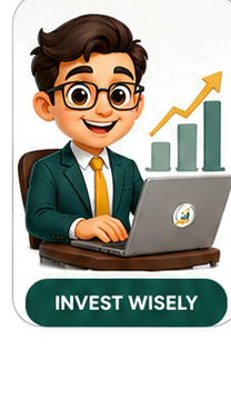 Accruwell mascot pointing at a growing investment chart